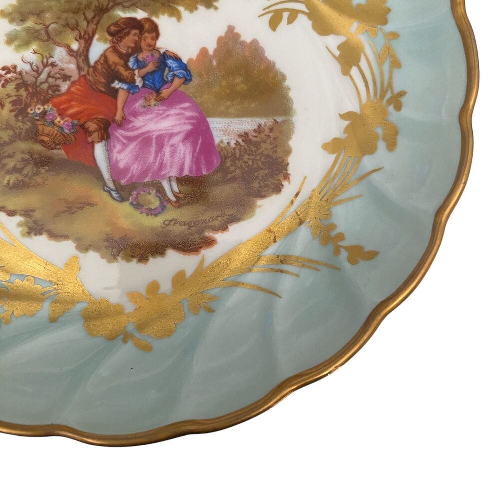 Vtg Limoges Signed Hand Painted Scene Footed Pedestal Candy Dish Courting Couple - Picture 6 of 16